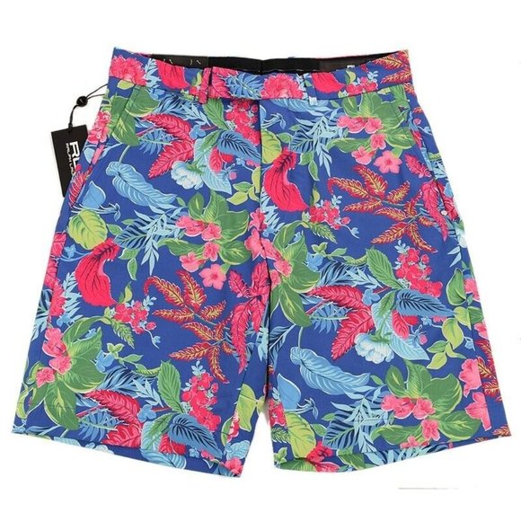 RLX RALPH LAUREN GOLF Blue FLORAL Classic Fit Flat Front Stretch Shorts 30 NWT